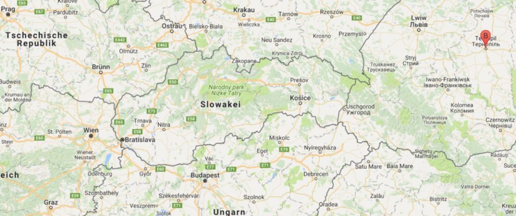 Lage von Ternopil' im Vergleich zu Wien. Foto: Google Maps